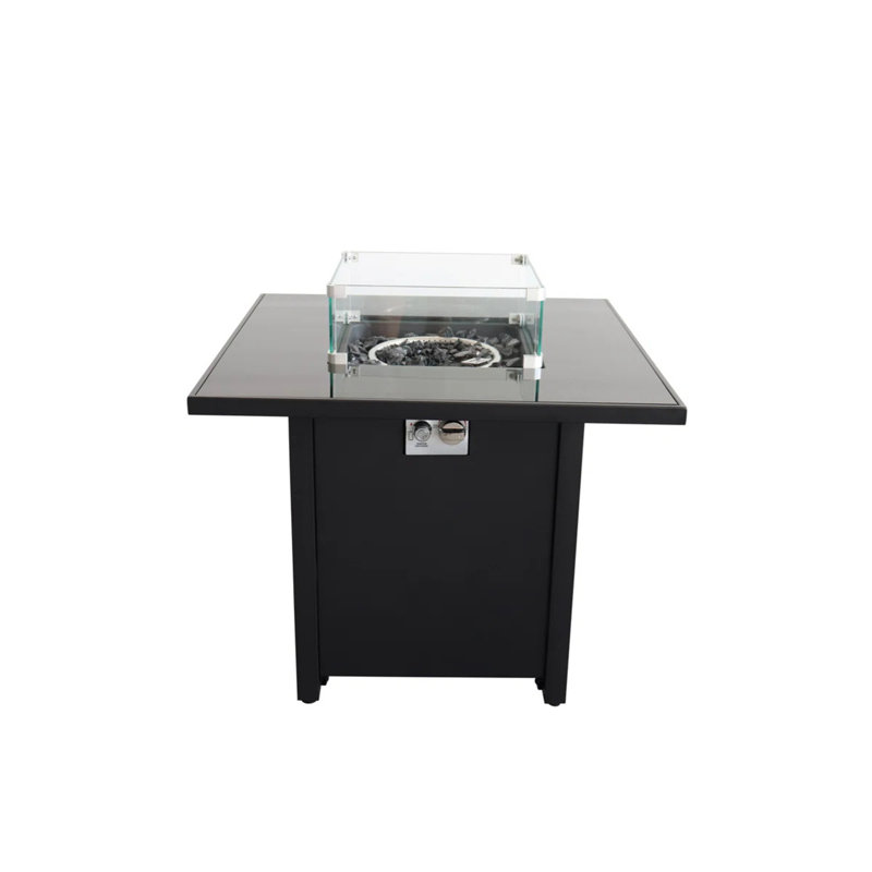 Foyer en métal noir thermolaqué avec plateau en verre fumé