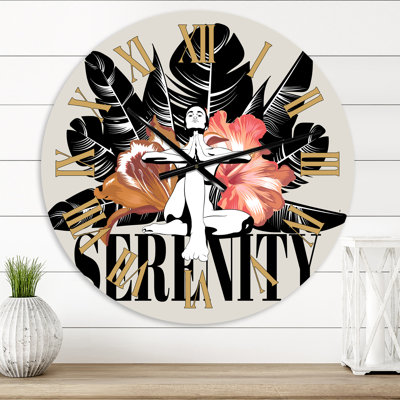 Illustration de sérénité d'une jeune demoiselle avec Mudra - horloge murale moderne