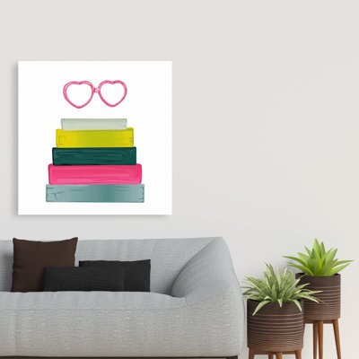 Heart Shape Glasses with Books  Canvas Home Decor Art