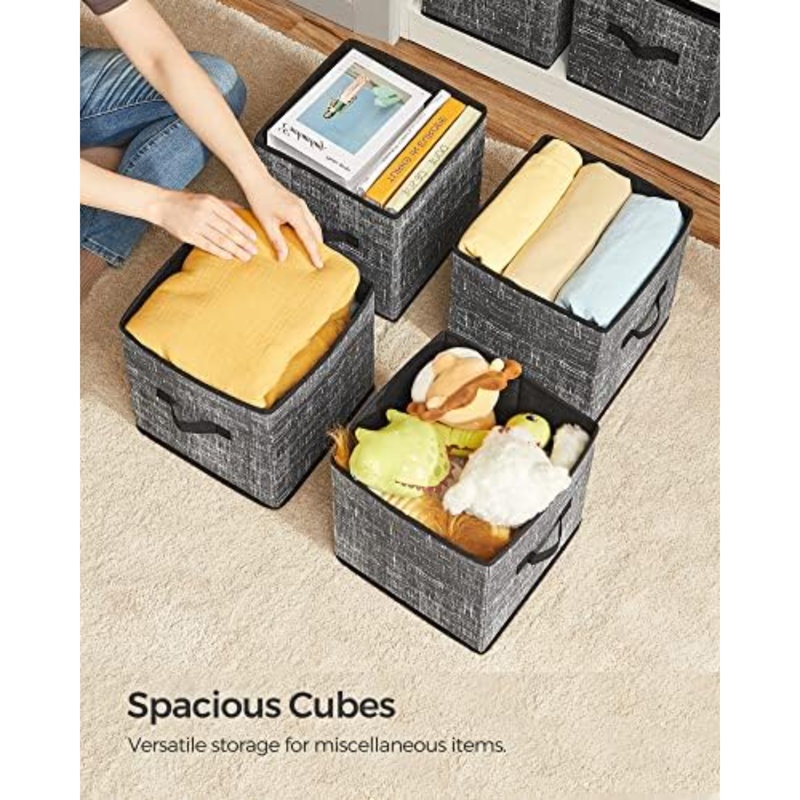 Storage Cubes, 11-Inch Non-Woven Fabric Bins With Double Handles, Set Of 6, Closet Organizers For Shelves, Foldable, For Clothes, Classic Black