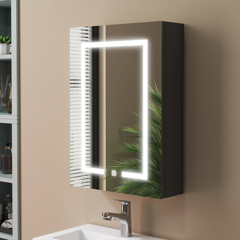 W H Wall Frameless Medicine Cabinet Mirror, Grey