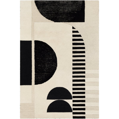 Tapis crème / noir / beige en laine touffeté à la main à motif géométrique Sola