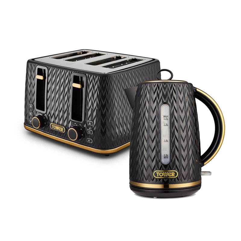 Tower Empire 1.7L Electric Tea Kettle & 4 Slice Toaster, Black