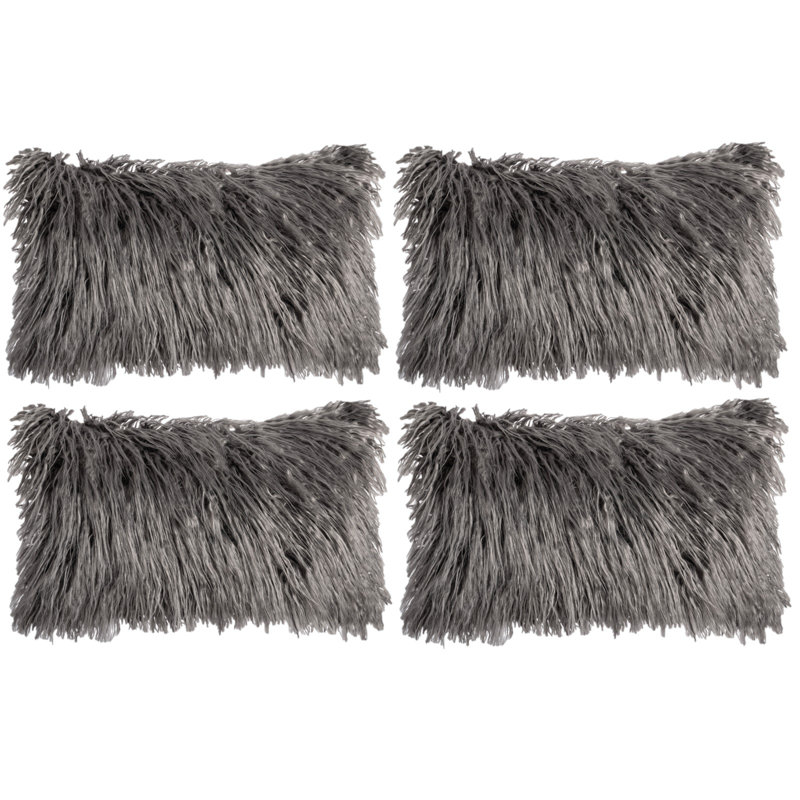 Housse de coussin rectangulaire en fausse fourrure seulement, Gris foncé