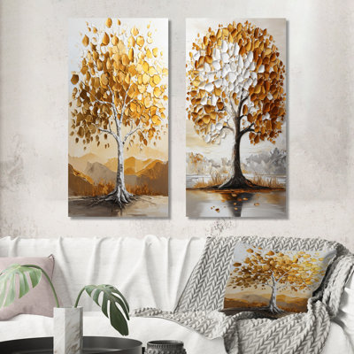 Ensemble de 2 pièces d'art mural doré et blanc