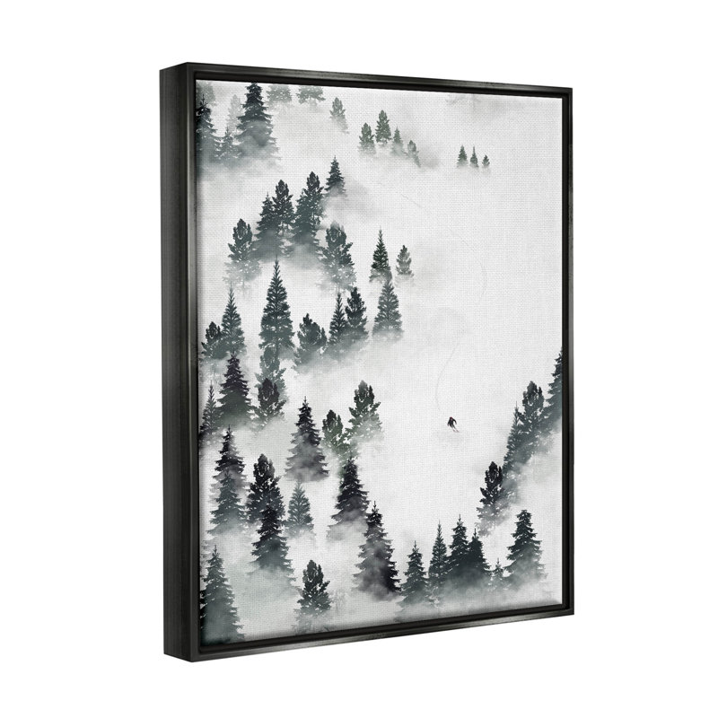Hiver, ski, pente, montagne, estampe numérique par Ziwei Li, Cadre flottant noir de jais, H 21 po x l 17 po x P 1,7 po