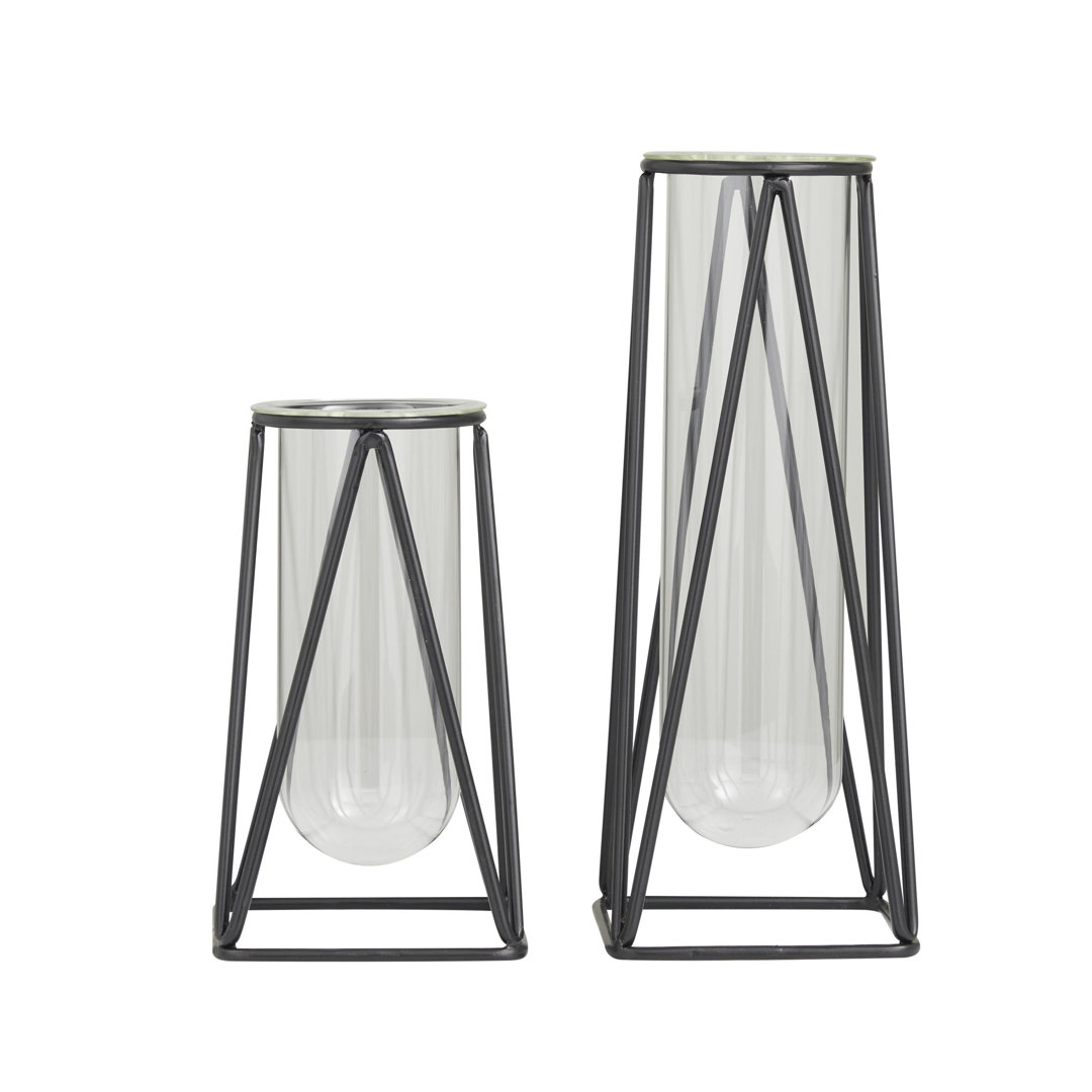 Black Latony 2 Piece Metal Geometric Tube Decorative Table Vase Set 17 Stories