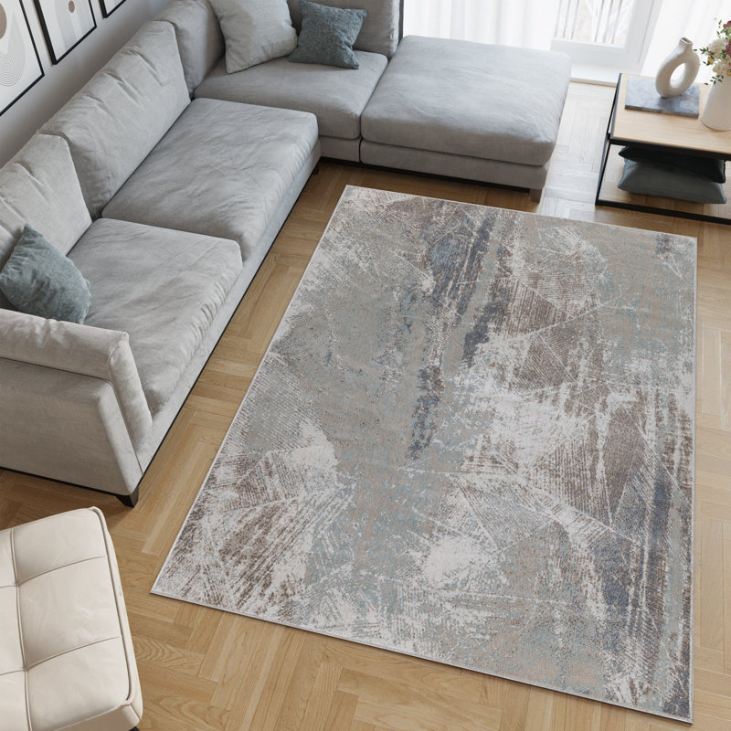 Machine Washable Cooper Beige/Blue Rug, Rectangle 8'11" x 12'