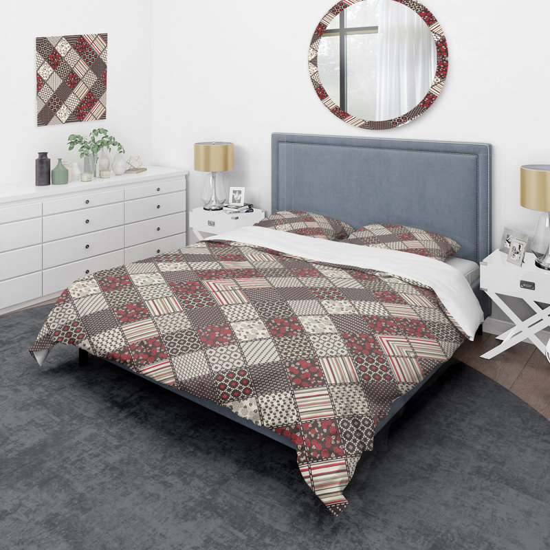 Brown and Grey Patchwork - Abstract Duvet Cover Set - Microfiber Polyester, Twin Duvet Cover + 1 Standard Sham