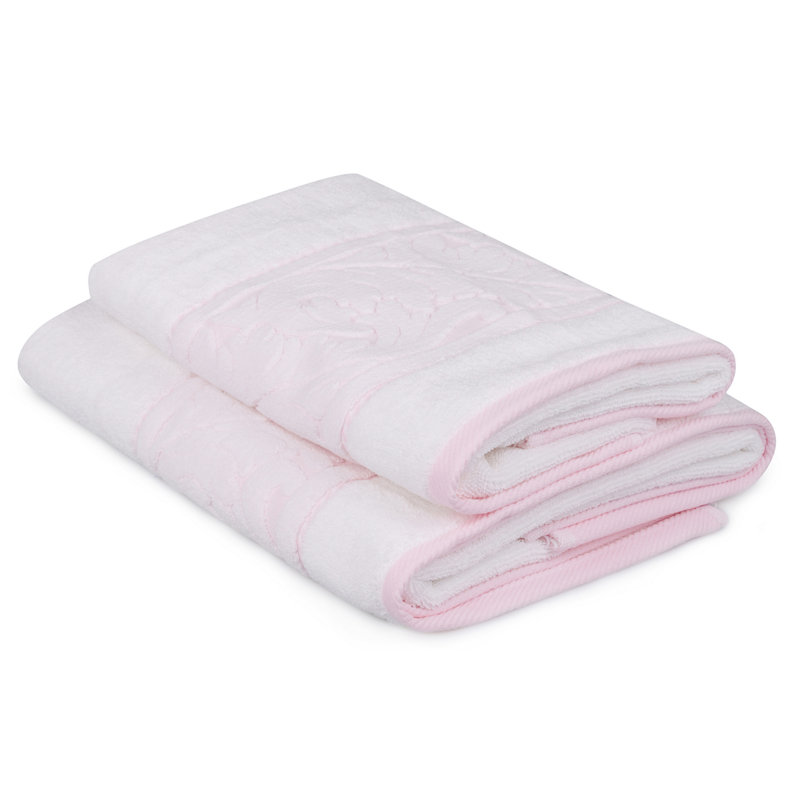 Ensemble de serviettes en coton turc 2 pièces Gibbons, Rose blanc