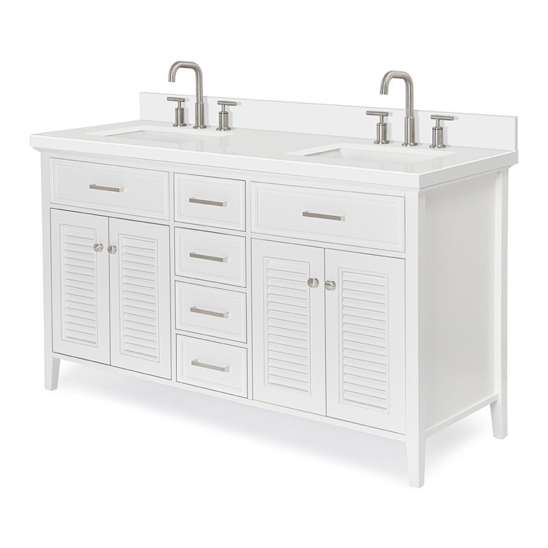 Kensington 61'' W Double Vanity, White, Rectangular, Pure White Quartz
