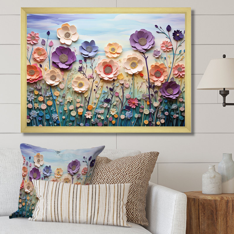 Meadow Melody II - Modern Canvas Wall Art, H 34 po x l 44 po, Encadrement doré
