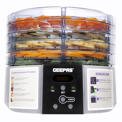 GEEPAS 5 Tray Food Dehydrator with Adjustable Temperature 40–75°C, BPA-Free Fruit Dryer Machine for Jerky, Vegetables & Herbs, Stackable Trays, Easy Clean Dishwasher Safe