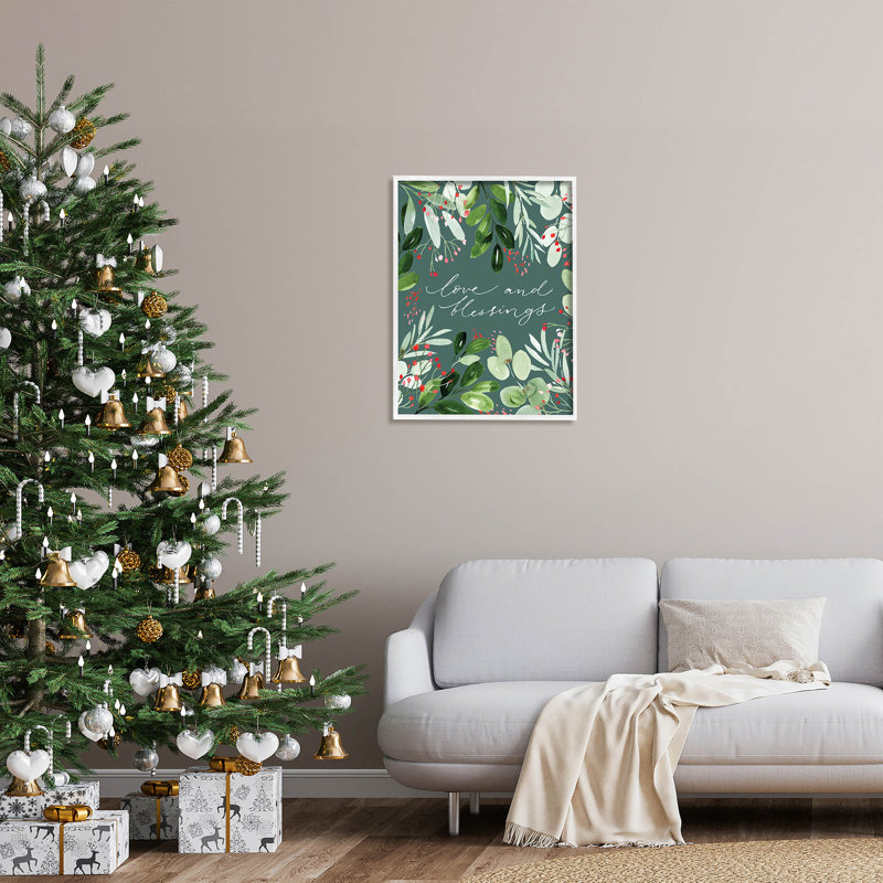 «Love & Blessings Green at-162», H 30 po x l 24 po x P 1,5 po, Giclée encadrée blanc bord de mer