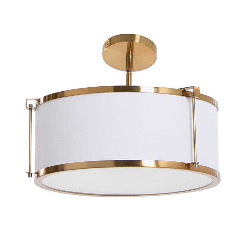 Robert Stevenson Lighting Harrison - Metal Semi-Flush Mount Ceiling Light with Captured Linen Shade, Brushed Brass, White