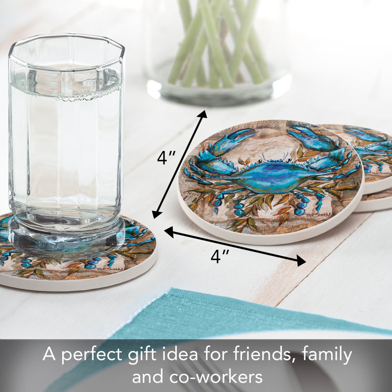 Blue Crab Round Absorbent Stone Cork Backed Coasters