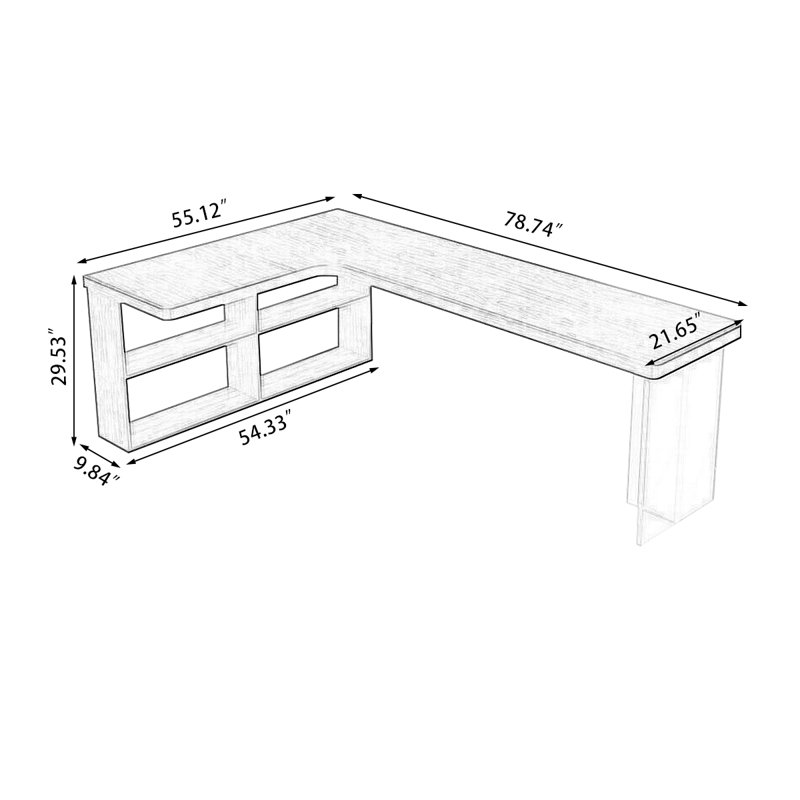 Light walnut L-Shaped Solid Wood desks, 29.53" H x 78.74" W x 55.12" D, Left Hand Return