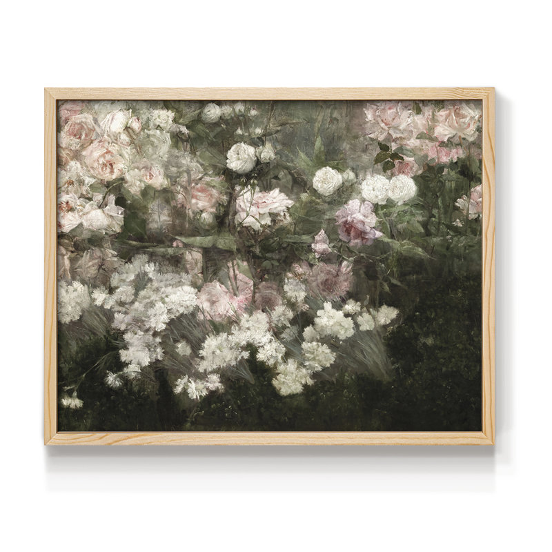 Motif floral rétro - XXI - reproduction encadrée, H 11 po x l 14 po, Naturel