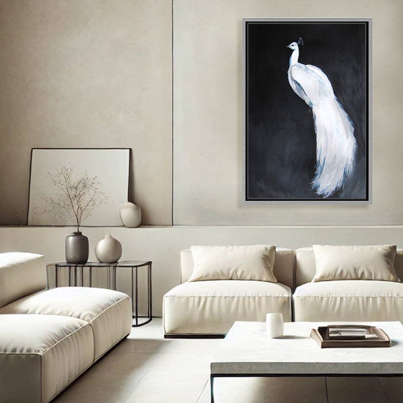 Nature Inspired Alabaster Majesty: White Peacock Against The Night, 24" H x 16" W