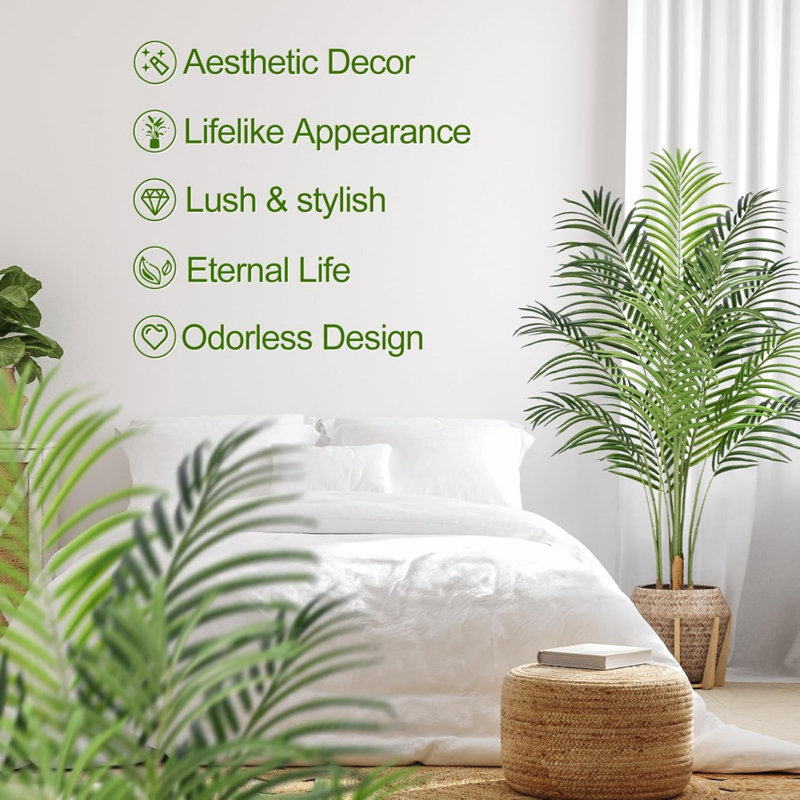 Artificial Palm Tree Indoor Plant Tall Fake Tropical Paradise Palm Tree In Pot With Real Bark Design Faux Areca Palm Tree