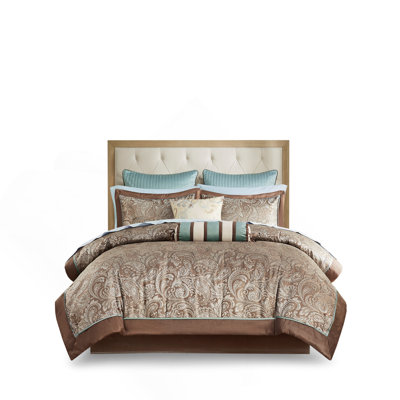 Elegant 12-Piece Comforter Set With Cotton Bed Sheets In Blue And Brown, For Queen Beds And Cozy Nights