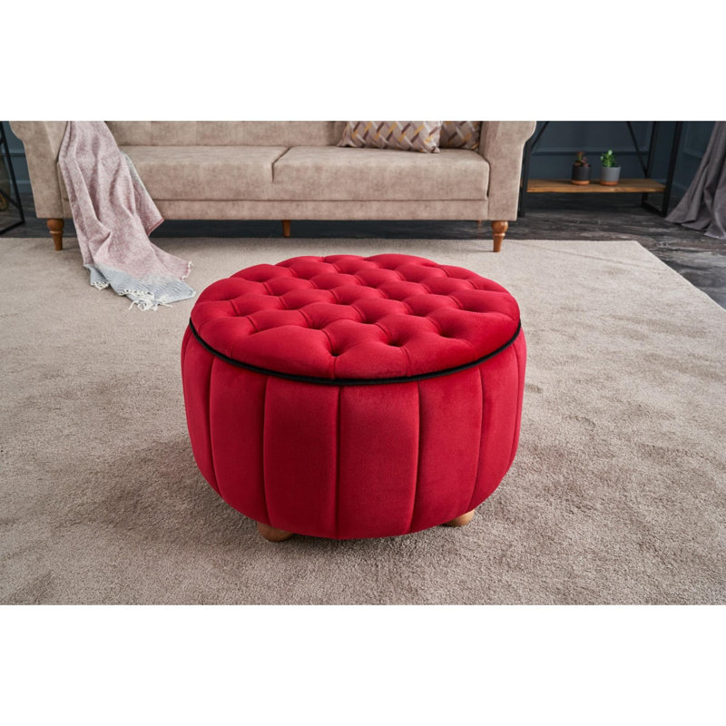Hoover 68cm Wide No Pattern Pouffe Ottoman, Red