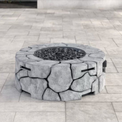 40000 Outdoor Fire Pit - 8 Hours Fuel Burn Time, Fiber Reinforced Concrete, Stainless Steel Burning Area, Propane And Natural Gas, Gray Fireplace 8H Concrete Body, Inner, & Gas Compatible,