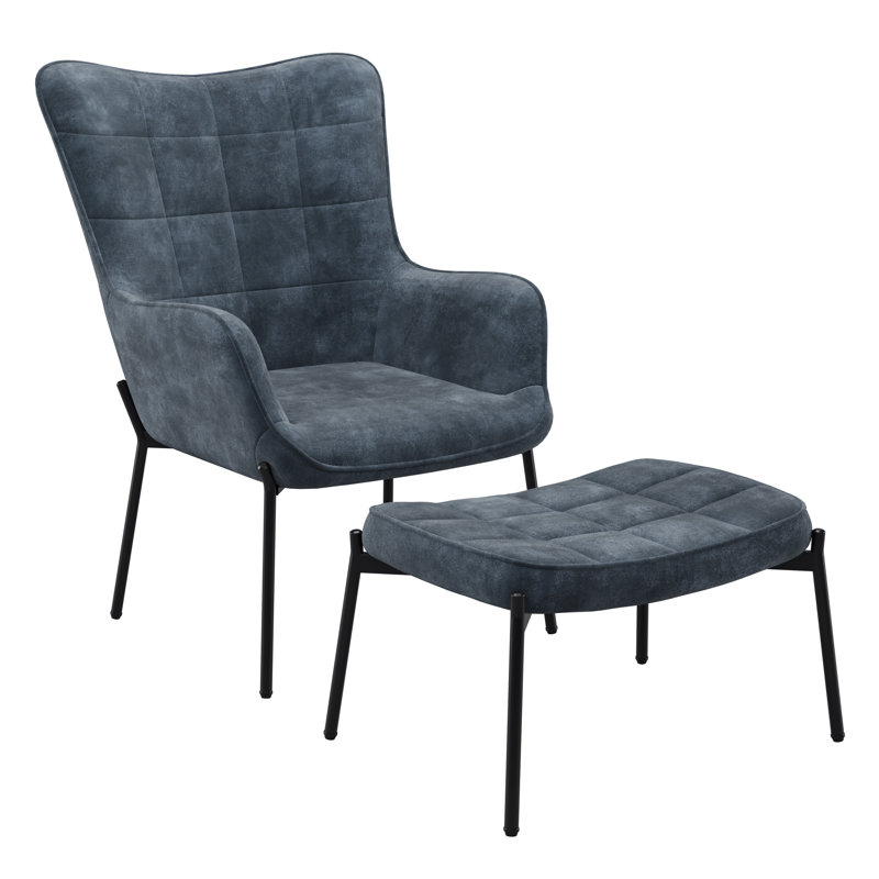Fauteuil et repose-pieds 29 po en velours capitonné, Velours bleu sarcelle foncé