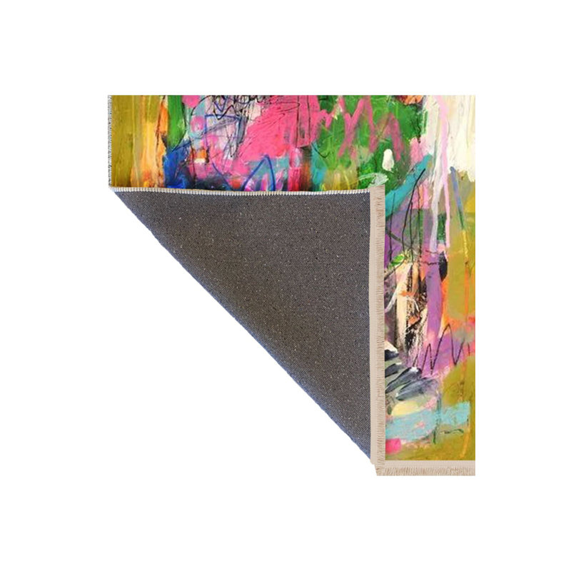 Oil Paint Look Multicolor Abstract Pattern Woven Base Decorative Machine Washable Rug, Runner 3'3" x 6'7" Rug Pad Included