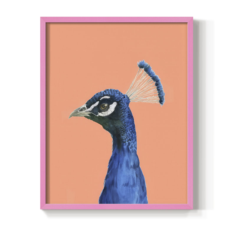 «Peach Peacock Portrait II», reproduction encadrée - bois massif, H 21 po x l 17 po, Rose