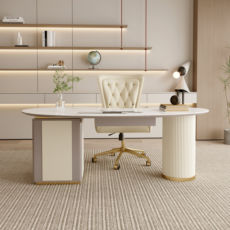 Bureau de direction moderne ovale en marbre avec plusieurs tiroirs Jesualdo | Mobilier de bureau de qualité supérieure