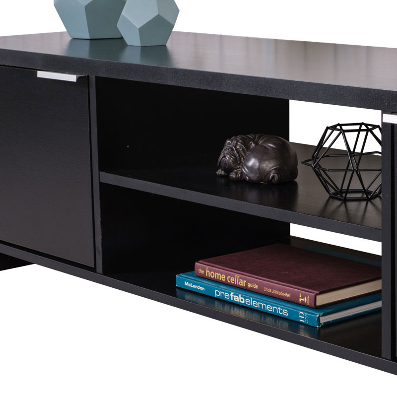 Meuble télé avec rangement et tablettes ouvertes, Noir, noir, noir, noir