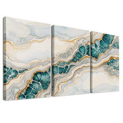 Ensemble de 3 toiles murales à motif de tranches de géode turquoise et or