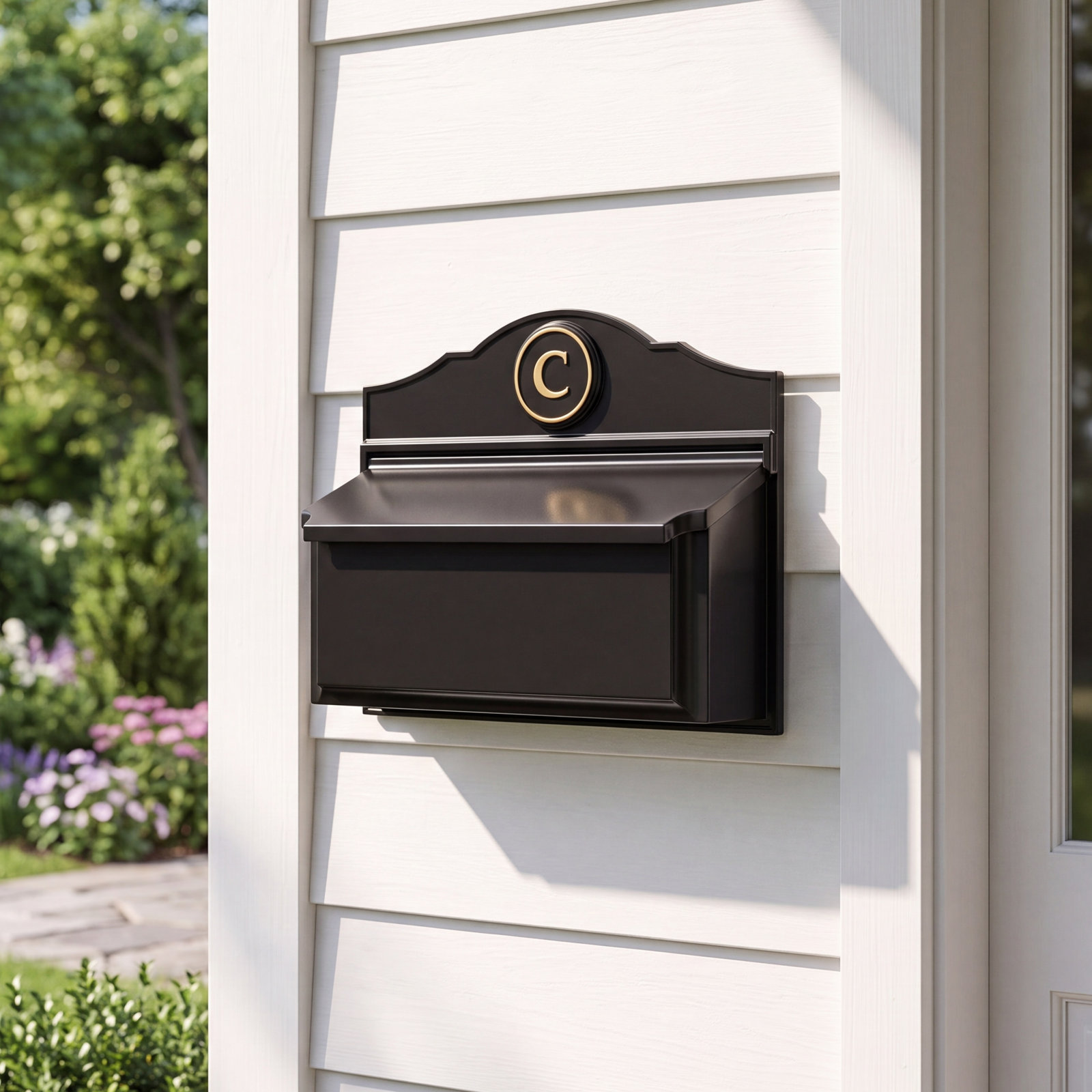 Colonial Wall-Mounted Mailbox, Black/Gold, Yes
