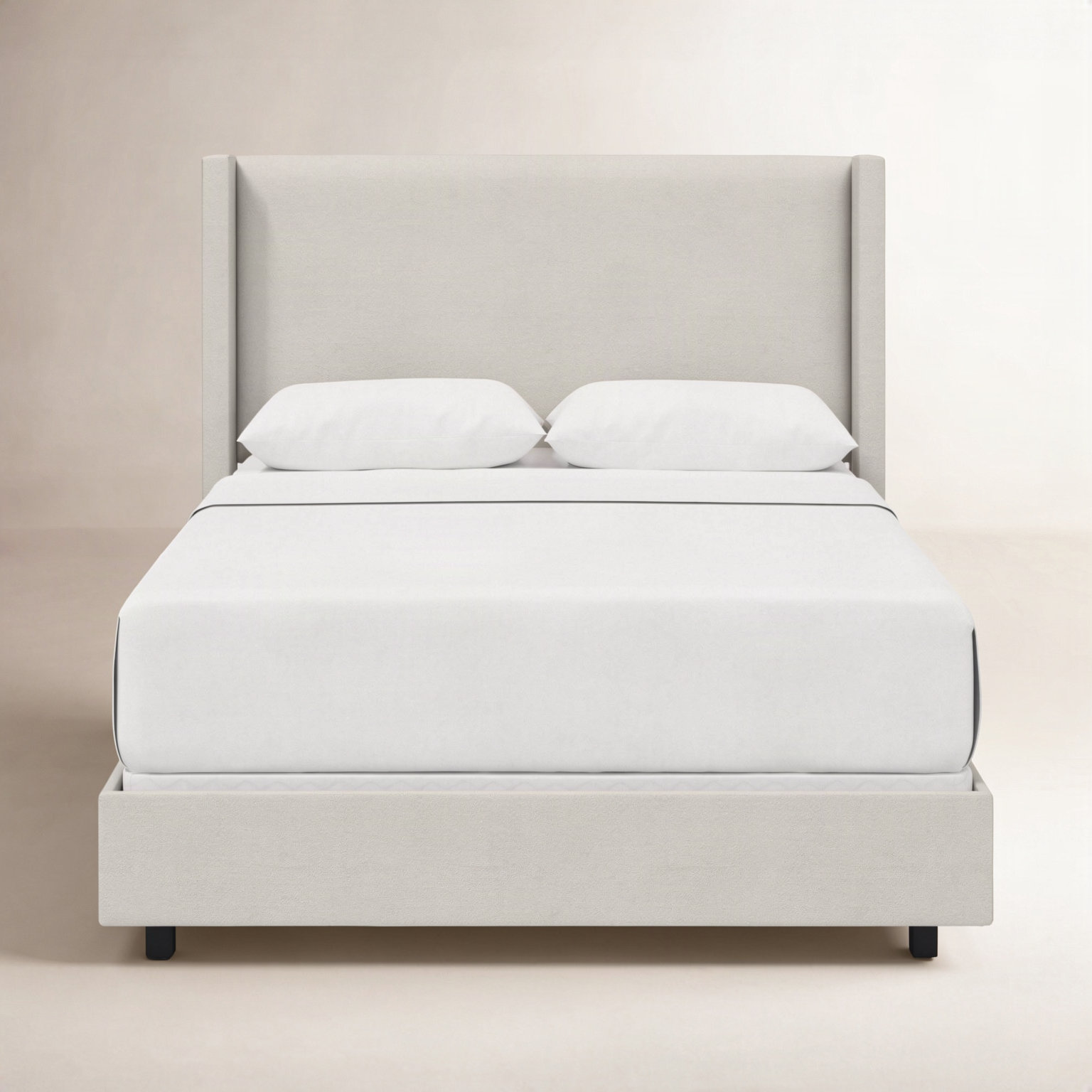 Hanson Upholstered Wingback Bed, Queen, Bella Light Gray Performance Velvet