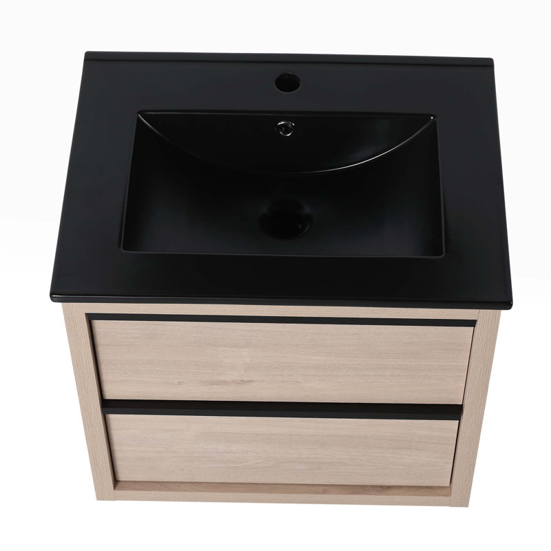 Meuble-lavabo simple mural 24 po avec comptoir en céramique Mylarose, Noir