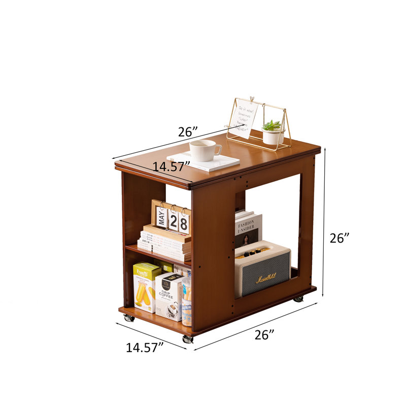 Table pliante en bambou avec rangement mobile, lits de table et canapés pliables, gain de place, multiples espaces de rangement, texture naturelle | Structure en bambou | 1 pièce | Table | Noyer