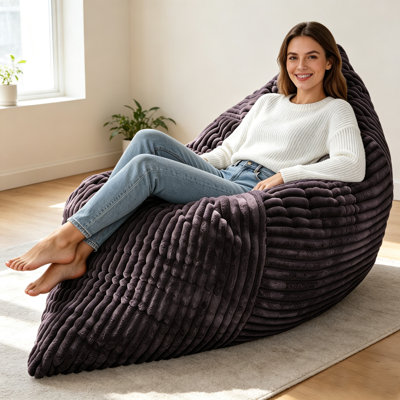 Oversized 3‑in‑1 Convertible Bean Bag Chair, Corduroy Floor Sofa Bed, Foam‑Filled Plush Lounge Chair, No‑Assembly Multi‑Position Floor Couch for Living Room, Bedroom & Dorm
