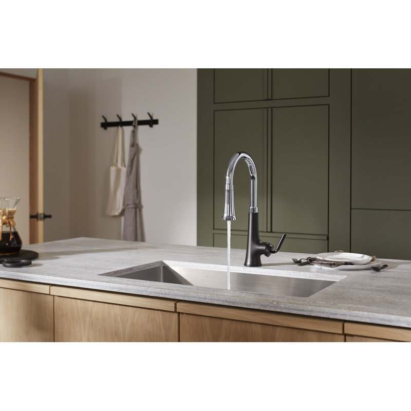Tone Touchless Pull-Down Kitchen Sink Faucet with Three-Function Sprayhead, Polished Chrome/Matte Black