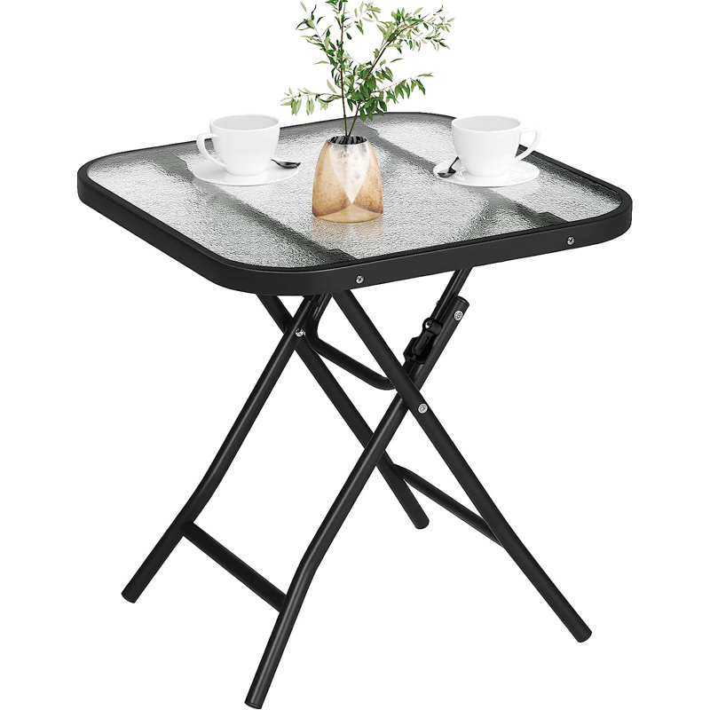 Klarc Square Metal Folding Outdoor Side Table , cm W cm D, Black/Transparent