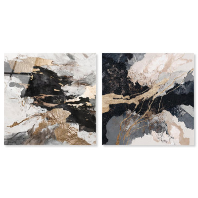 Ensemble de 2 décorations murales modernes Golden Fracture Luxe, impression acrylique, par Art Remedy