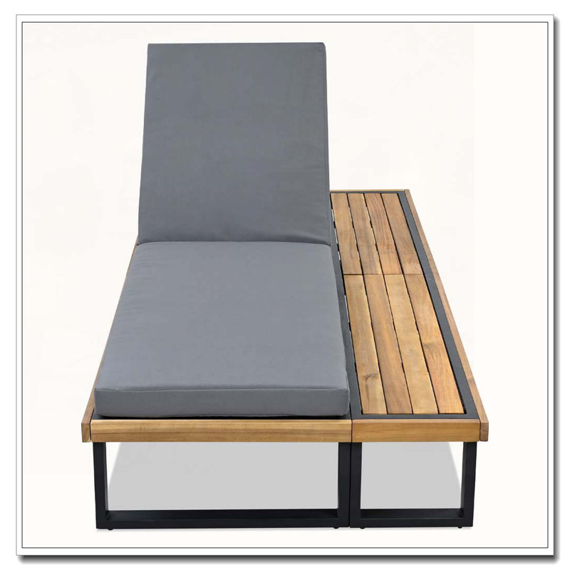 Outdoor Chaise Lounge Chair with 5-Position Adjustable Backrest, Gray