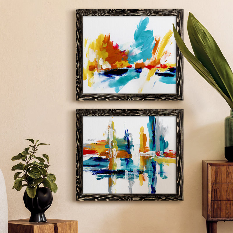 Captive Color II - ensemble de 2 peintures sur toile encadrées, Cadre noir, H 20 po x l 34 po x P 1,5 po