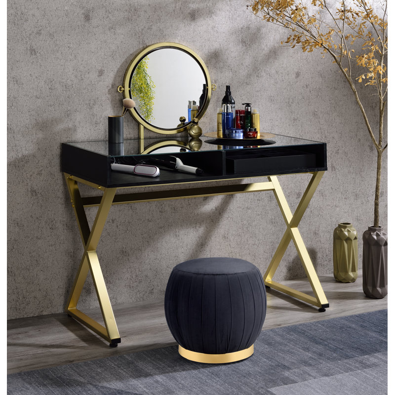Lumene Vanity Desk with Mirror in Black and Gold