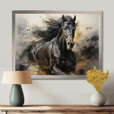 Étalon noir en mouvement I - cheval, art mural