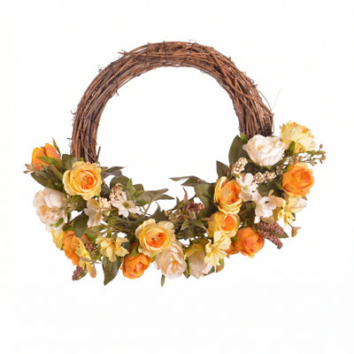 Silk Rose Artificial Wreath, Coffee Decor Wreath For Front Door Outdoor Office Wall Decor