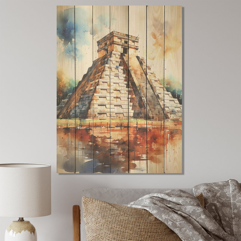 Chichen Itza, art mexicain III - art mexicain sur bois, H 44 po x l 34 po