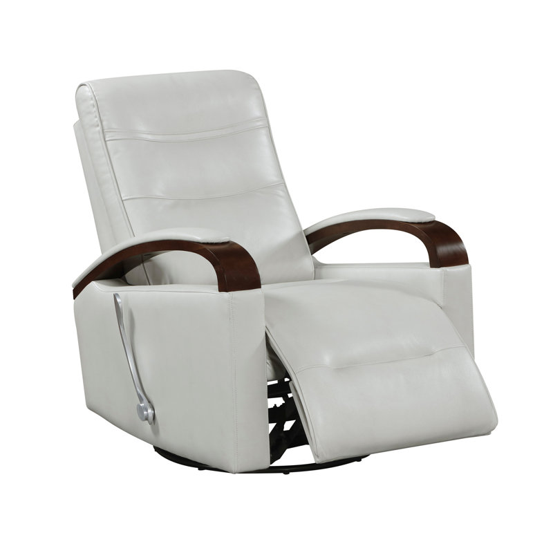 1Pc Swivel Gliding Recliner Faux Leather Upholstered Solid Rubberwood Arms Luxurious Living Room Furniture, Smoke