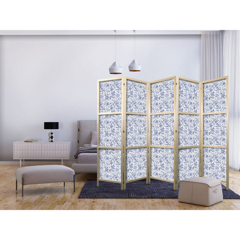 171cm H Solid Wood Folding Room Divider, 171cm H x 225cm W x 1.2cm D, 5