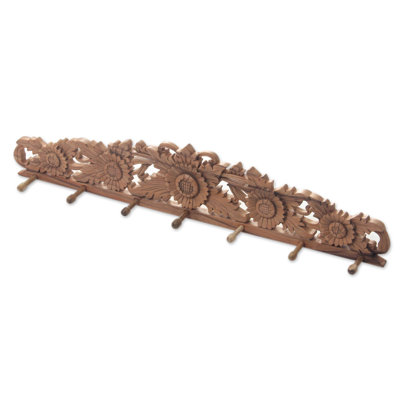 Porte-manteaux en bois sculpté à motif fleurs tournesol Glencliff